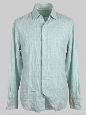 Tommy Bahama 100% Linen Embroidered Grid Long Sleeve Shirt Green Mint XL Summer